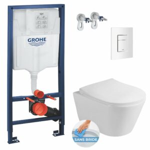 Pack WC Bâti-support Rapid SL + WC sans bride Lucco Avva + Abattant softclose + Plaque blanche