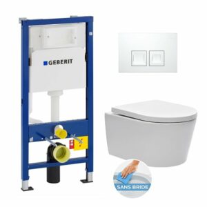 Pack bâti-support UP100 + plaque Delta50 blanche + cuvette suspendue sans bride et fixations invisibles (SATrimlessGeb1)