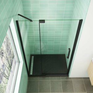 Porte de douche pivotante en verre anticalcaire noir mat 80x195cm
