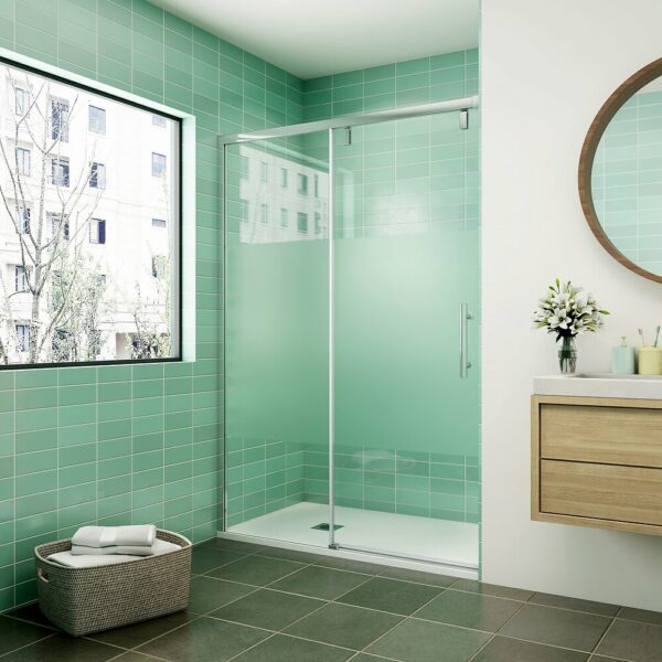 Porte de douche coulissante en verre sablé avec amortisseur - 140x190cm