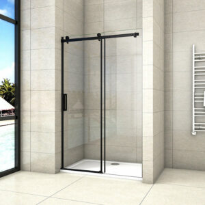 AICA porte de douche noire 100x200cm porte de douche coulissante en 8mm verre anticalcaire installation en niche