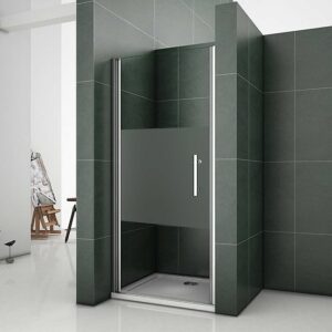 AICA porte de douche pivotante 70x185cm en niche en verre bande central dépoli anticalcaire Installation à Gauche