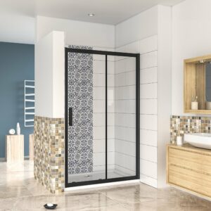 AICA Porte de douche noire 160x195cm avec amortisseur et verre anti-calcaire