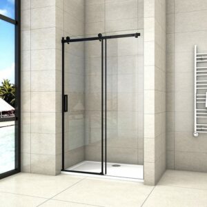 Porte de douche coulissante en 8mm verre anticalcaire noir mat 120x200cm