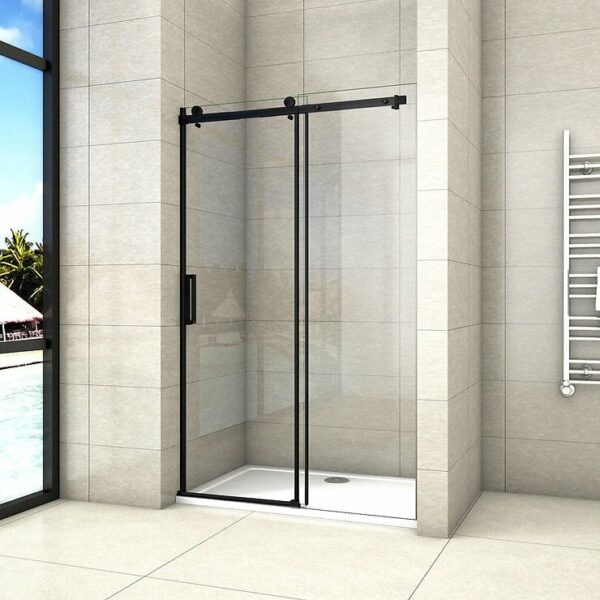 Porte de douche coulissante en 8mm verre anticalcaire noir mat 120x200cm