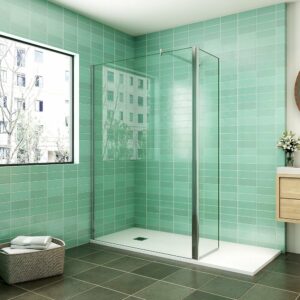 Paroi de douche à l'italienne AICA 110x200cm avec retour pivotant 50x200cm en verre securit