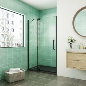 AICA Porte de douche pivotante 120x195cm profilé noir 8mm verre anticalcaire