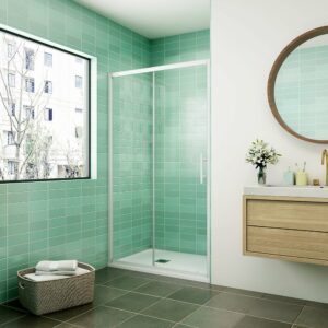 AICA porte de douche coulissante 140x190cm profilé blanc installation en niche