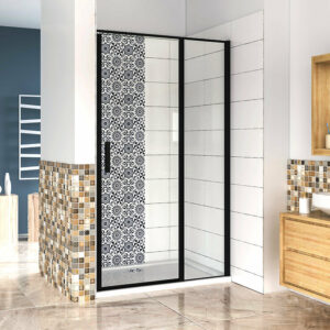 AICA Porte de douche pivotante 90x185cm Noir Mat en verre anticalcaire