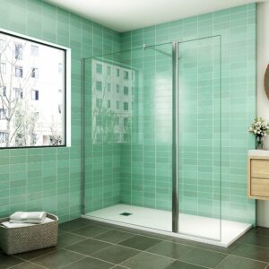 Paroi de douche 130x200cm avec retour pivotant en verre sécurisé