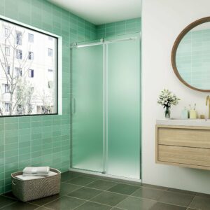 Porte de douche coulissante en verre sablé 100x195cm avec finition chromée