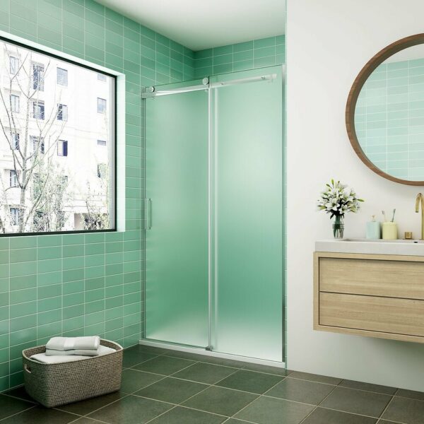 Porte de douche coulissante en verre sablé 100x195cm avec finition chromée