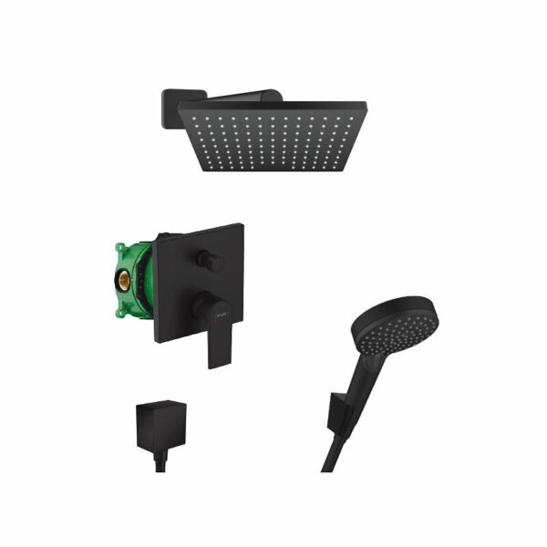 Hansgrohe Vernis Shape Set de douche tout en 1 avec Douche de tête 230 + Douchette à main 2 jets, Noir mat