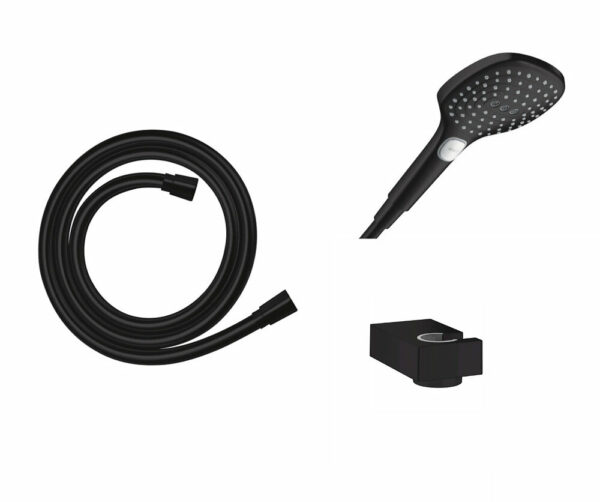 Pack Raindance Select E noir mat douchette 3 jets avec flexible de douche Isiflex et support mural