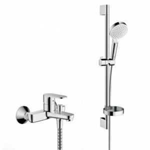 Hansgrohe Crometta Set mitigeur bain/douche + Barre 65cm + Douchette 2 jets + Flexible, Chrome (71440000-Crometta2)