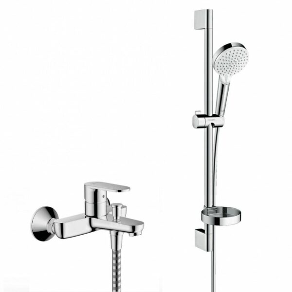 Hansgrohe Crometta Set mitigeur bain/douche + Barre 65cm + Douchette 2 jets + Flexible, Chrome (71440000-Crometta2)