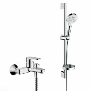 Hansgrohe Crometta Set mitigeur bain/douche + Barre 65cm + Douchette 2 jets + Flexible, Chrome (71440000-Crometta2) - Set de douche haut de gamme