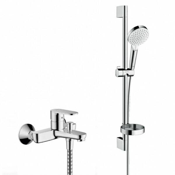 Hansgrohe Crometta Set mitigeur bain/douche + Barre 65cm + Douchette 2 jets + Flexible, Chrome (71440000-Crometta2) - Set de douche haut de gamme
