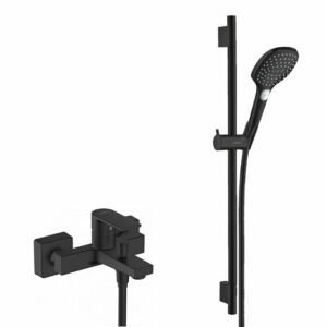 Set de douche avec mitigeur monocommande + Douchette à main XXL 3 jets, Noir mat (71450670-Raindance)
