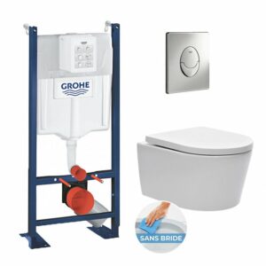 Pack WC Rapid SL autoportant + WC sans bride SAT, fixations cachées + Plaque chrome + Set d'isolation phonique en promo