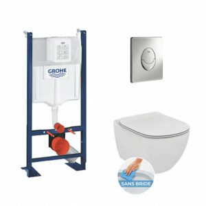 Pack WC Rapid SL autoportant + WC sans bride AquaBlade + Abattant slim softclose + Plaque chrome + Set isolation phonique par Grohe