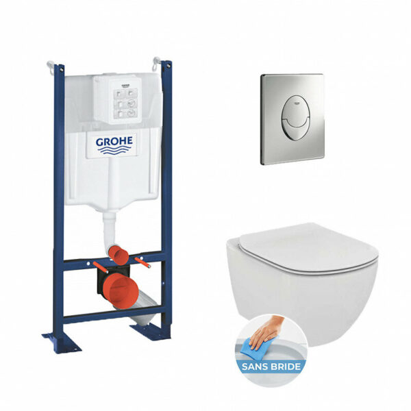 Pack WC Rapid SL autoportant + WC sans bride AquaBlade + Abattant slim softclose + Plaque chrome + Set isolation phonique par Grohe