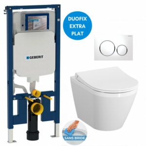 Pack WC Bati-support Geberit UP720 extra-plat + WC sans bride Vitra Integra avec fixations invisibles + Abattant softclose + Pla