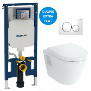 Pack WC Bati-support Geberit UP720 extra-plat + WC Vitra Integra + Abattant en Duroplast + Plaque blanche SEO