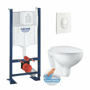 Pack Bâti autoportant Rapid SL + Cuvette suspendue sans bride Bau Ceramic + Abattant déclipsable