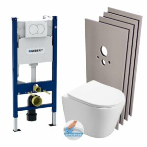 Pack WC Bati-support Geberit + WC Swiss Aqua Technologies Infinitio sans bride + Plaque blanche + Set habillage (InfinitioGeb3-s)