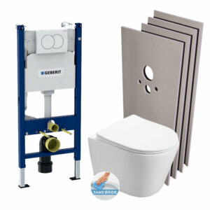 Pack WC Bati-support Geberit + WC Swiss Aqua Technologies Infinitio sans bride + Plaque blanche + Set habillage (InfinitioGeb3-s)