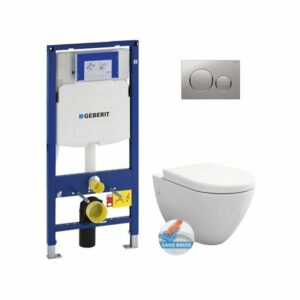 Pack WC Bati-support Geberit UP320 + WC sans bride Livea Bello + Abattant softclose + Plaque Sigma20 Chrome mat/brillant