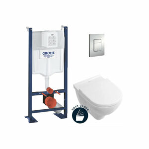 Pack WC Bâti-autoportant Rapid SL + WC suspendu O.NOVO + Abattant softclose + Plaque chrome mat by Grohe