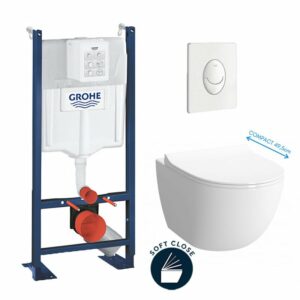 Grohe Pack WC Cuvette Sento Compacte + Rapid SL autoportant NF + plaque Skate Air blanche