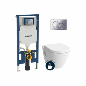 Pack WC Bati-support Geberit UP720 extra-plat + WC suspendu Vitra S50 + Abattant softclose + Plaque chrome (SLIM-S50-N)