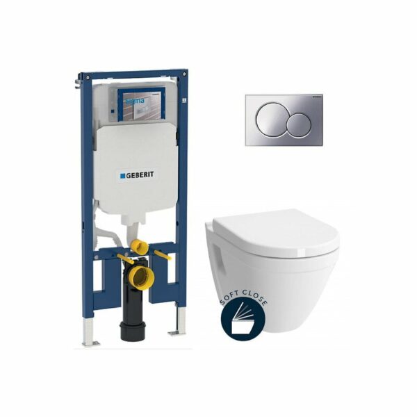 Pack WC Bati-support Geberit UP720 extra-plat + WC suspendu Vitra S50 + Abattant softclose + Plaque chrome (SLIM-S50-N)