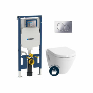 Pack WC Bati-support Geberit UP720 extra-plat + WC suspendu Vitra S50 + Abattant softclose + Plaque chrome (SLIM-S50-N)