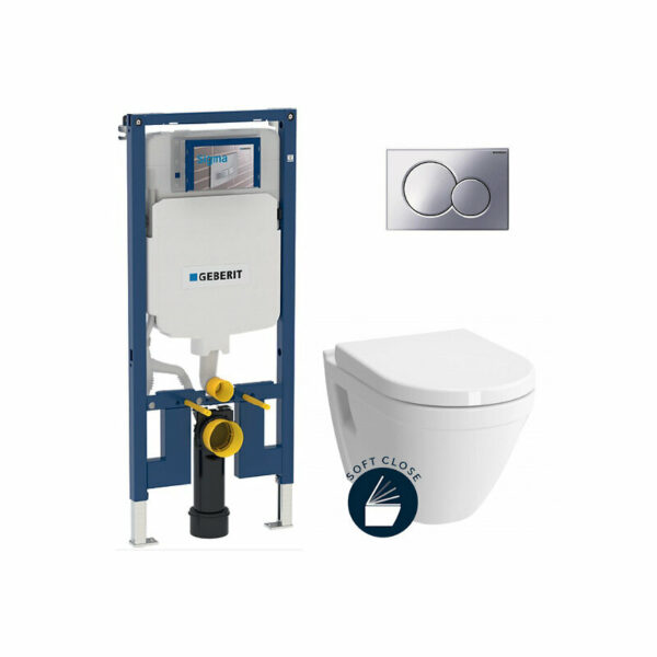 Pack WC Bati-support Geberit UP720 extra-plat + WC suspendu Vitra S50 + Abattant softclose + Plaque chrome (SLIM-S50-N)