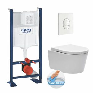 Pack WC autoportant avec cuvette sans bride et plaque de commande blanche Grohe