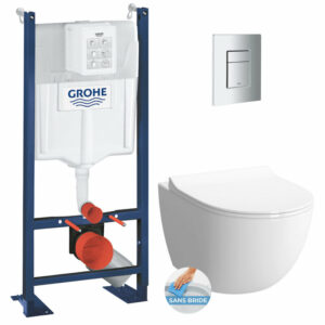 Pack WC Bâti autoportant Rapid SL + WC sans bride Infinitio + Abattant softclose + Plaque chrome mat