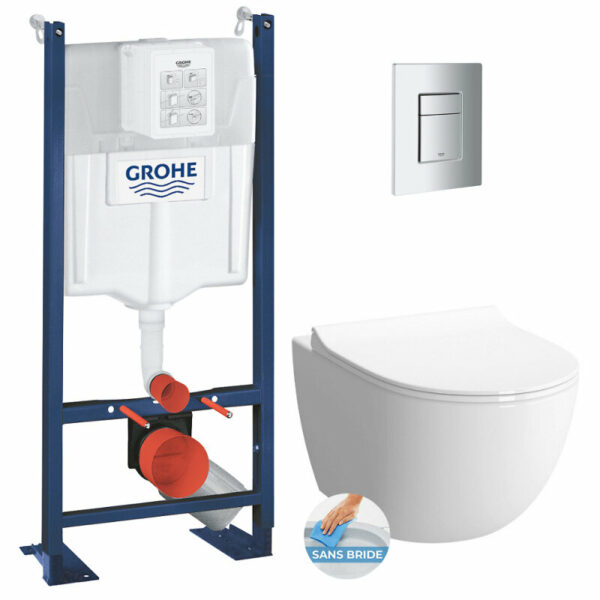 Pack WC Bâti autoportant Rapid SL + WC sans bride Infinitio + Abattant softclose + Plaque chrome mat