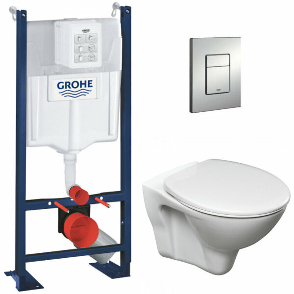 Grohe Pack WC Bâti Autoportant Rapid SL + WC suspendu Cersanit S-line Pro avec abattant + Plaque chrome mat (ProjectS-LinePro-5)