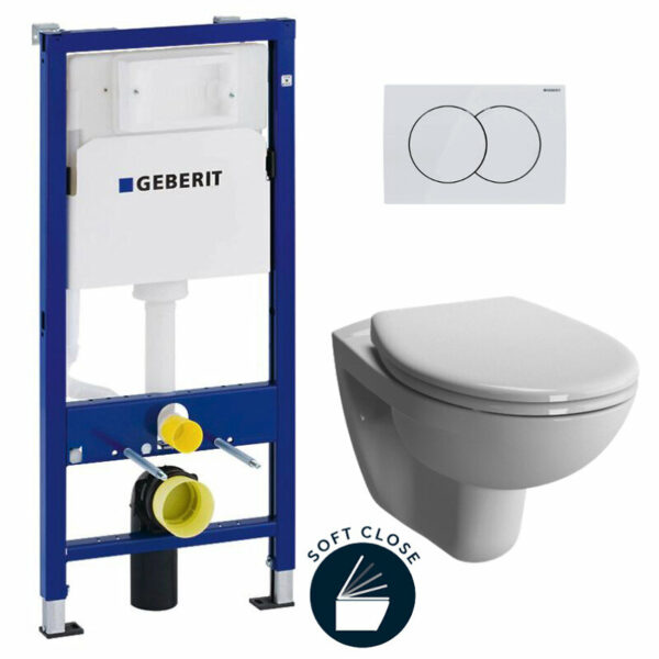 Pack Bâti-support Geberit Duofix 112cm + WC suspendu Vitra Normus + Abattant softclose + Plaque blanche (NormusGeb1)