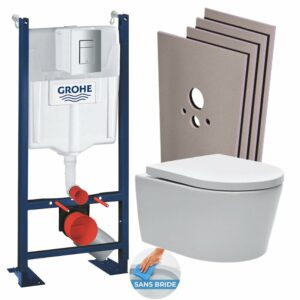 Pack Bâti autoportant RapidSL + WC sans bride SAT, fixations invibles + Abattant softclose + Plaque chrome mat + Set habillage