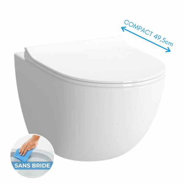 SENTO Cuvette compacte sans bride 49,5cm + abattant ultra-fin avec frein de chute (SentoCompactRimless)