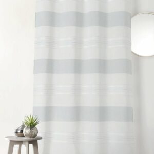 Voilage Fantaisie Rayures Gris et Blanc 145x250cm – Élégant et Facile à Installer