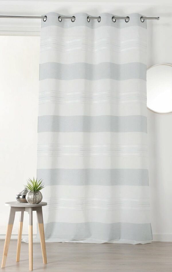 Voilage Fantaisie Rayures Gris et Blanc 145x250cm – Élégant et Facile à Installer