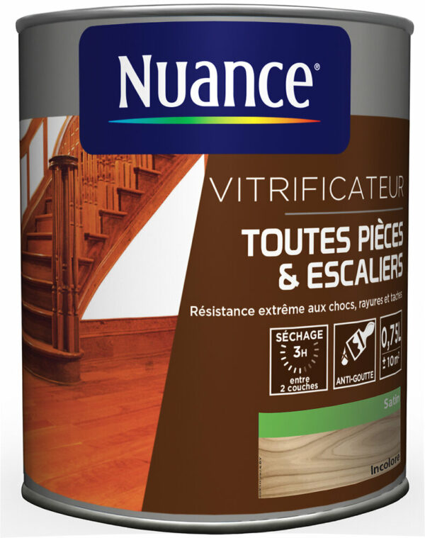 Vitrificateur Pièces et escaliers - Incolore - Satin - 0.75L pour une protection durable