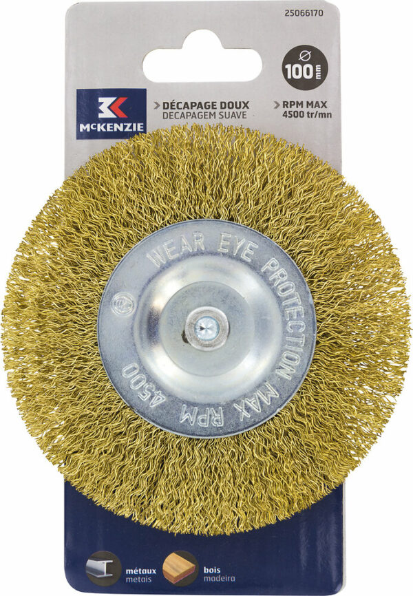 Brosse Circulaire en Laiton pour Perceuse - Diameter 100mm - Décapage Doux sur Métaux Non Ferreux, Pierre Tendre et Bois
