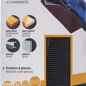 Patin Maille Rectangulaire 93x230mm Grain 220 – Fixation à Pinces G220 pour Bois, Métal, Plâtre